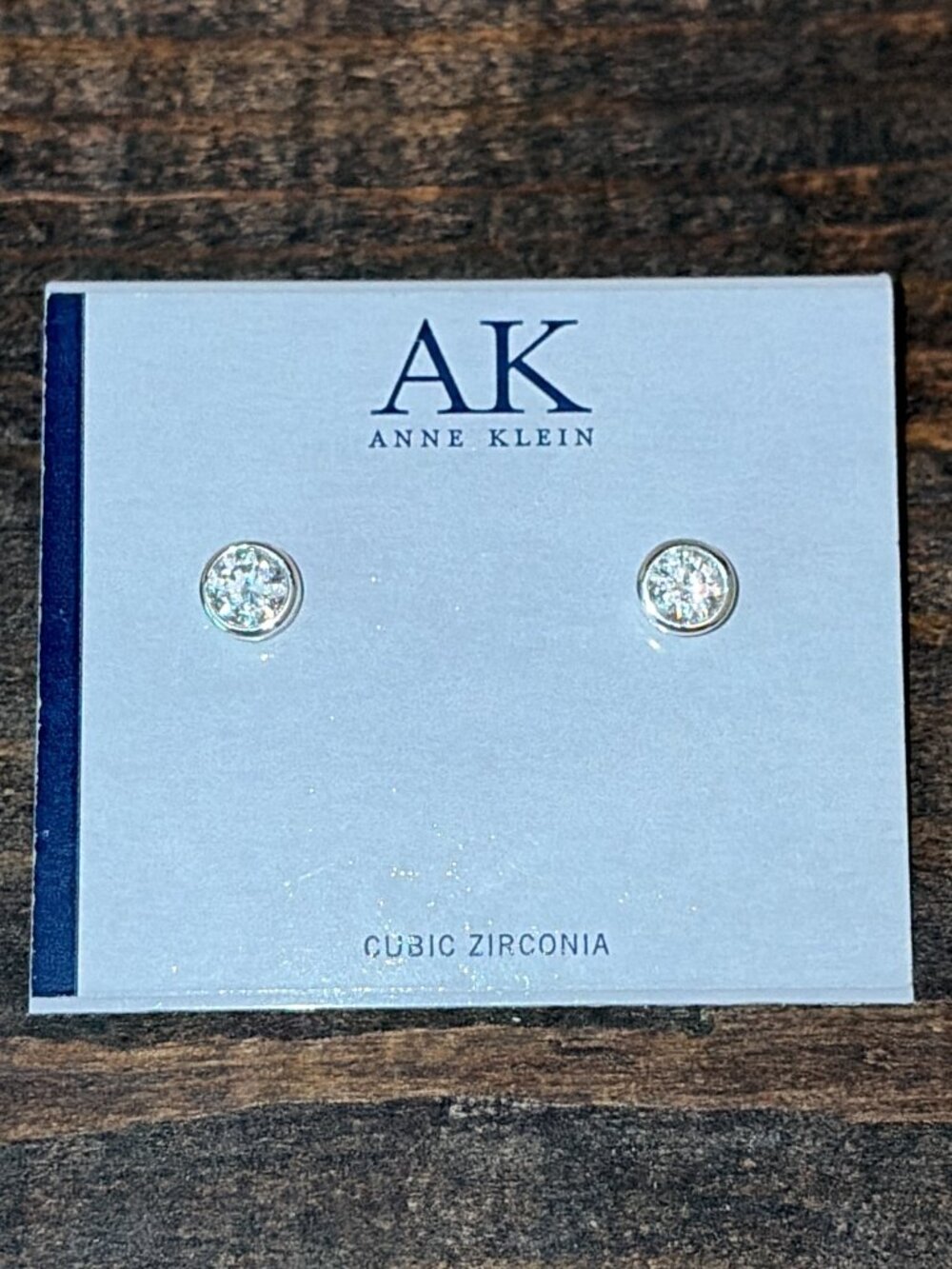 NWT Anne Klein Silver Tone Clear CZ Bezel Set Stud Earrings Classic